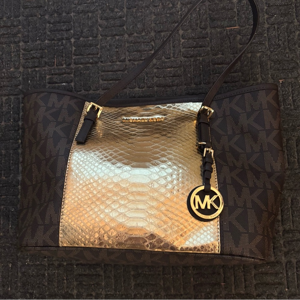 Michael Kors Brown and Gold Tote Bag